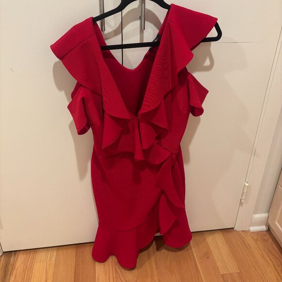 Lulus Dresses & Skirts - Red Cold-Shoulder Ruffle Dress, size XL